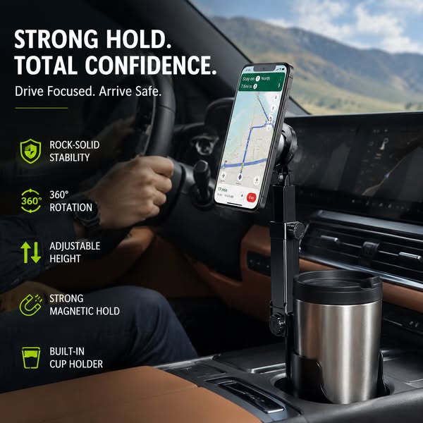 First 100 customers enjoy a 50% discount on car phone holders – 360° adjustable, suitable for all phones, available in magnetic and clip-on models.