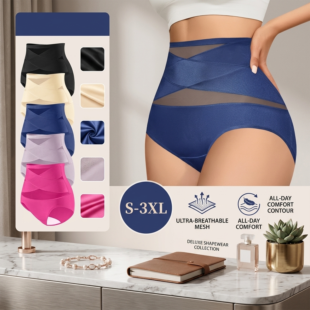 🌸Plus-Size High-Waist Cross Tummy Control Panties