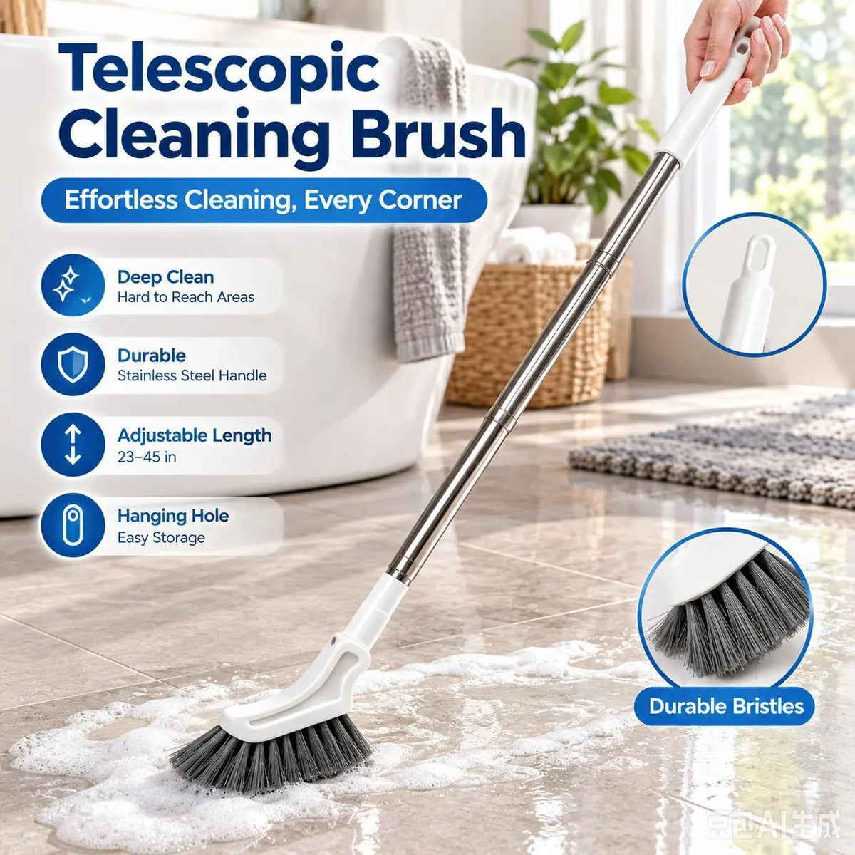 💥Buy 1 Get 1 Free🧼Adjustable Length Stainless Steel Telescopic Long Handle Crevice Cleaning Brush