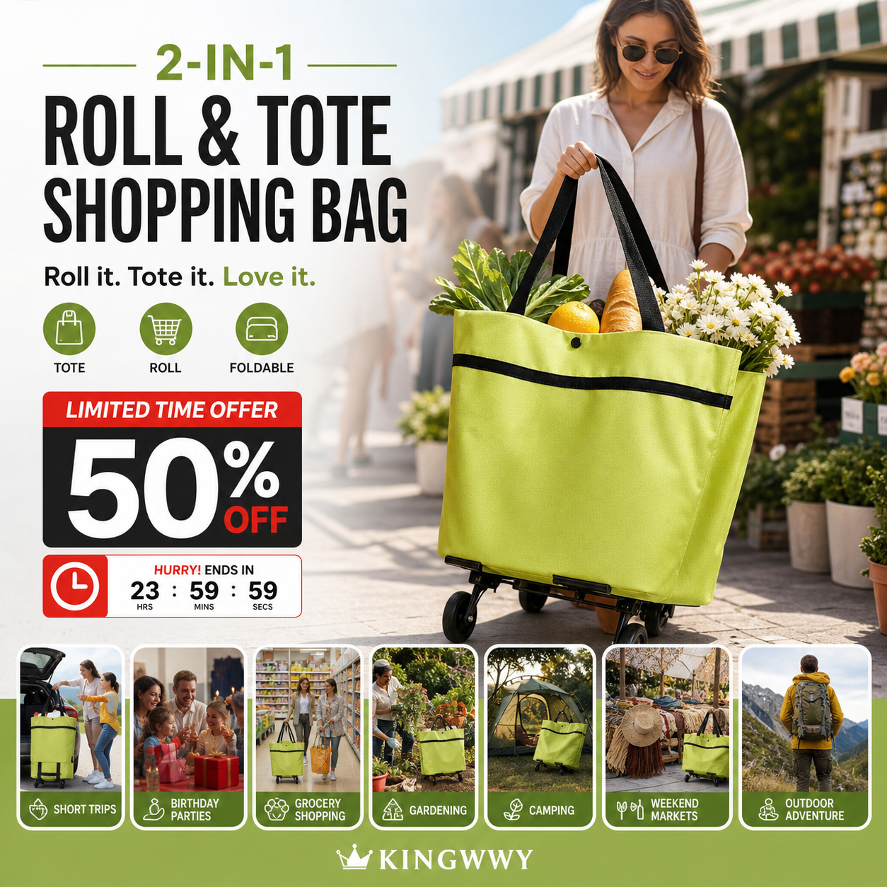 📢📢Buy 1 Get 1 Free⏰2-in-1 Foldable Shopping Cart