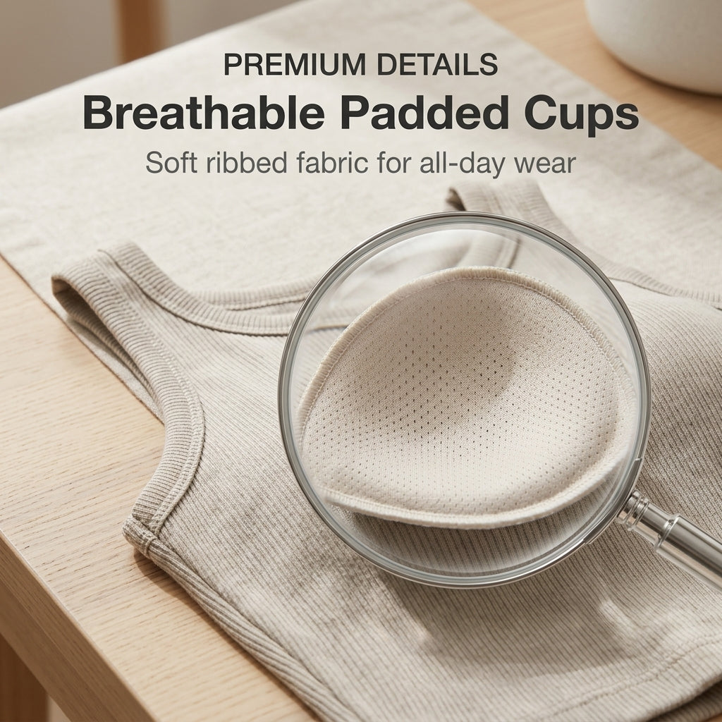 💥Limited-time special offer🍃 Crew neck ribbed vest with built-in bra pads