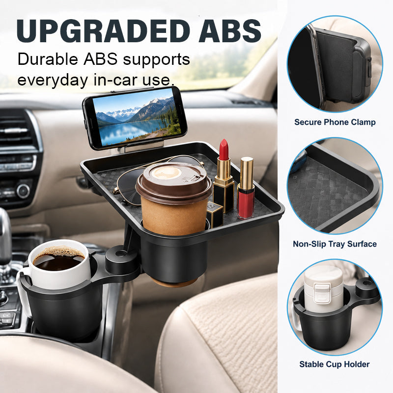 🚗Car Cup Holder Tray with Phone Stand and Extra Cup Holde Adjustable Car Cup Holder Tray with Expander Base