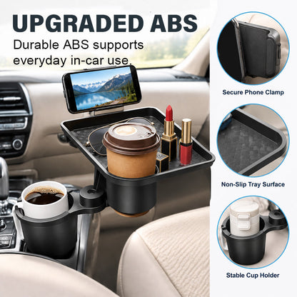 🚗Car Cup Holder Tray with Phone Stand and Extra Cup Holde Adjustable Car Cup Holder Tray with Expander Base
