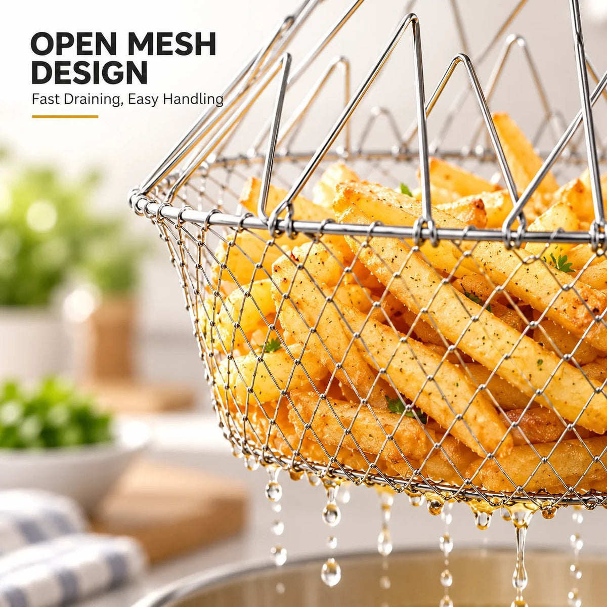🔥 BUY 1 GET 1 FREE – Foldable 304 stainless steel frying basket and filter✨
