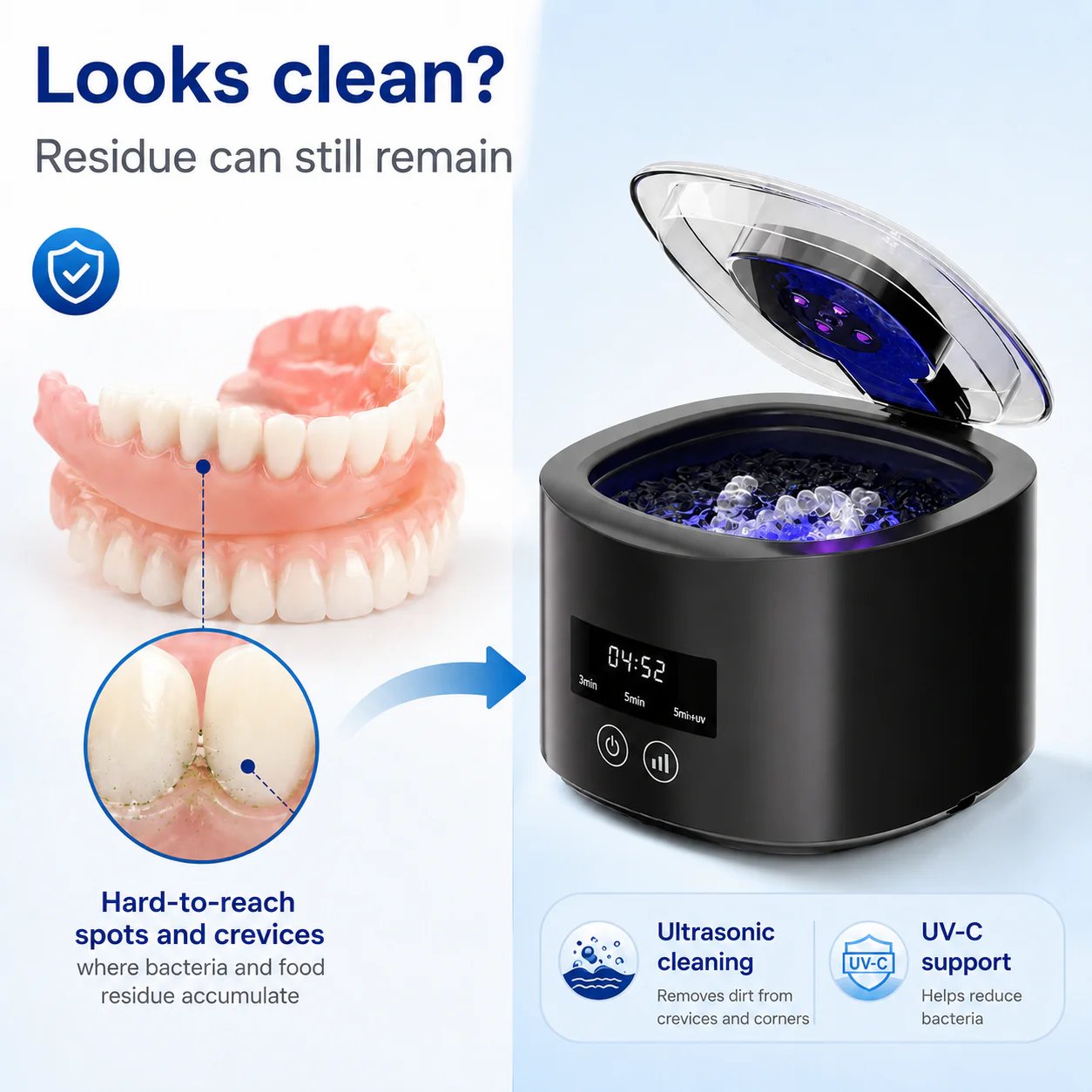 🔥HOT SALE🔥🦷 Denture Dome Ultrasonic UV-C Cleaner