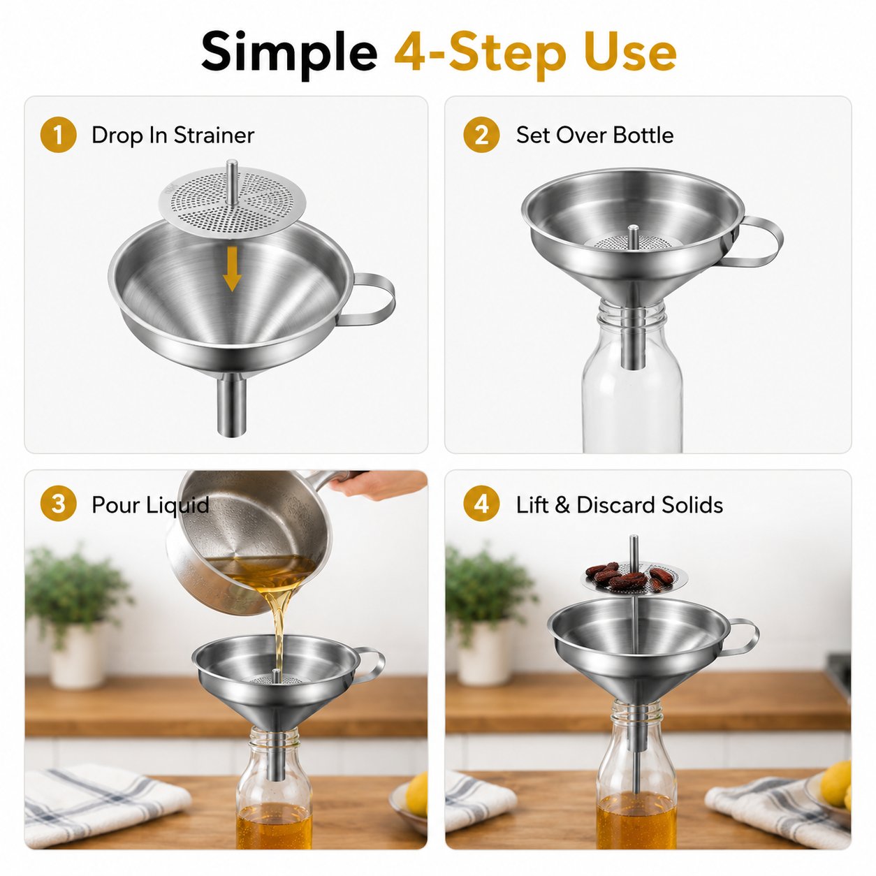 🔥50%OFF🍳 Food-grade 304 stainless steel thickened kitchen funnel with 304 filter screen(2-pack)