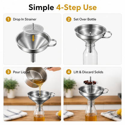 🔥50%OFF🍳 Food-grade 304 stainless steel thickened kitchen funnel with 304 filter screen(2-pack)