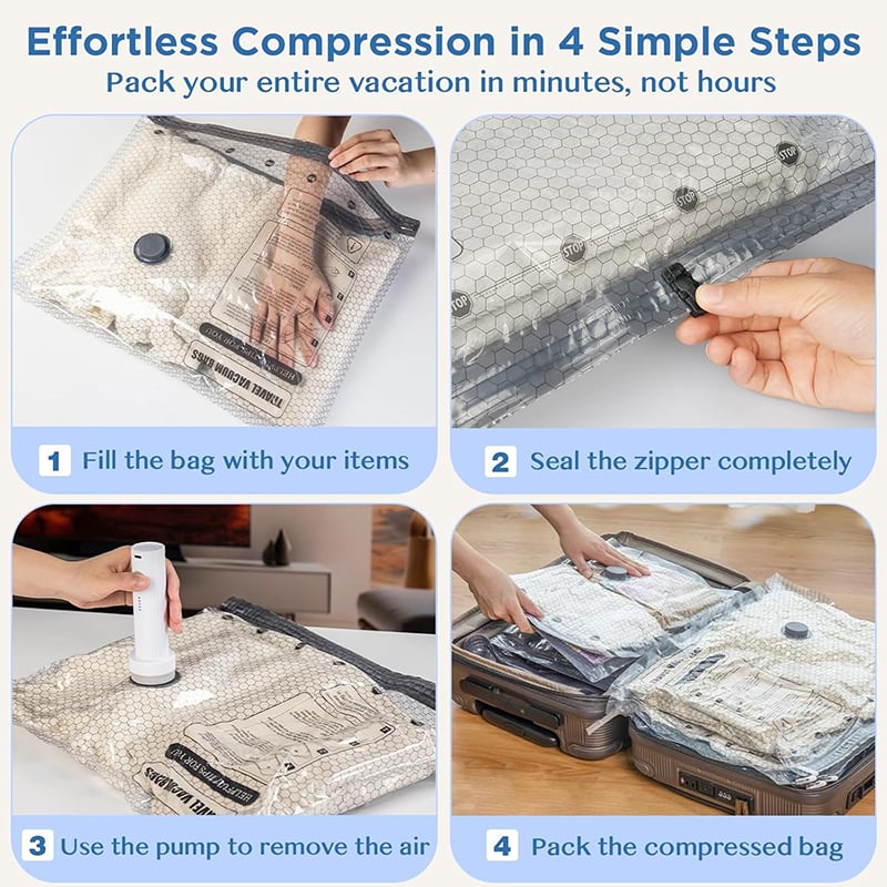 50% off 🔥 Wireless travel vacuum compression storage bag set, reusable ~ Increases space by up to 80%