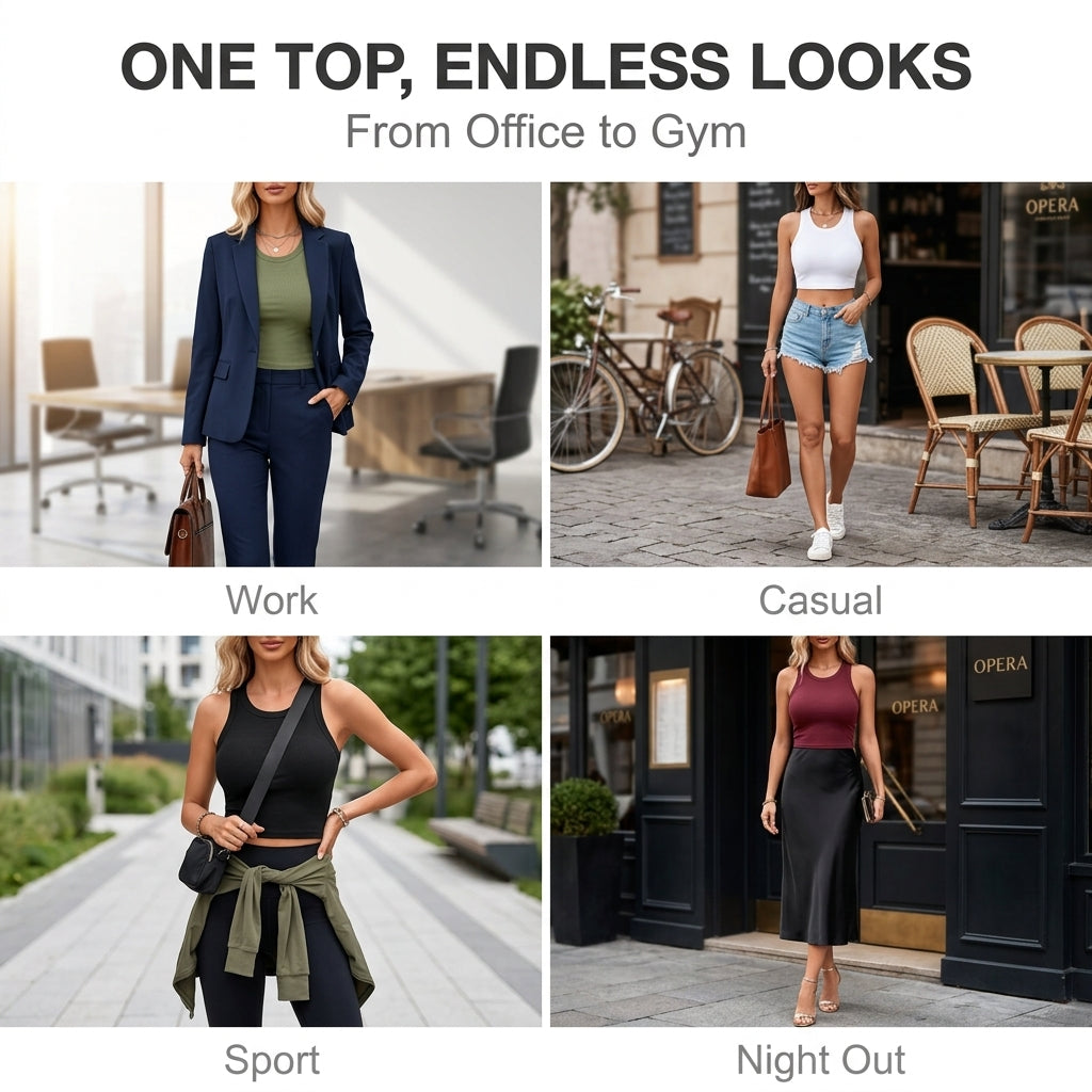 💥Limited-time special offer🍃 Crew neck ribbed vest with built-in bra pads