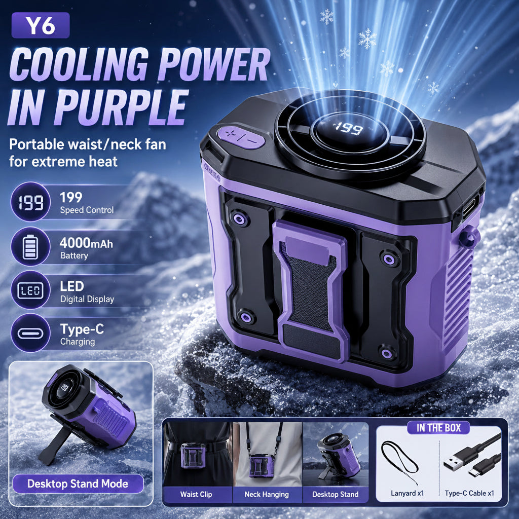 💥50%OFF🌬️Rechargeable Portable Mini Waist Fan with Belt Clip, 199 Speeds, for Outdoor Workers