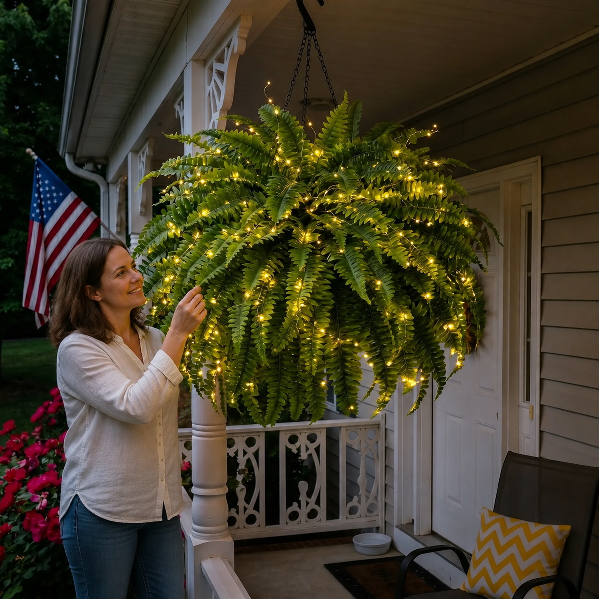 🌿✨ Glowing Boston Ferns with Lights – Zero Watering, Zero Maintenance