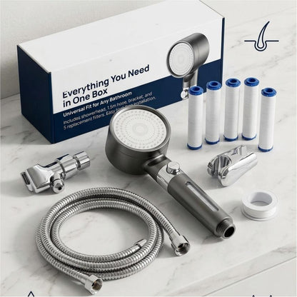 🔥Limited-time 50% off✨Filter shower head（Includes 5 filter cartridges + bracket + 1.5-meter hose.）