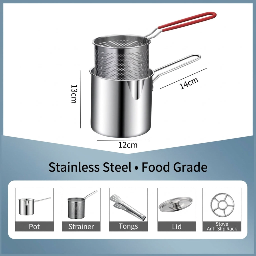 🍟 Limited-Time Half-Price Offer: Premium Stainless Steel Mini Deep Fryer & Oil Draining Set for Home Use