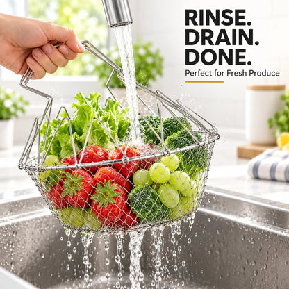 🔥 BUY 1 GET 1 FREE – Foldable 304 stainless steel frying basket and filter✨