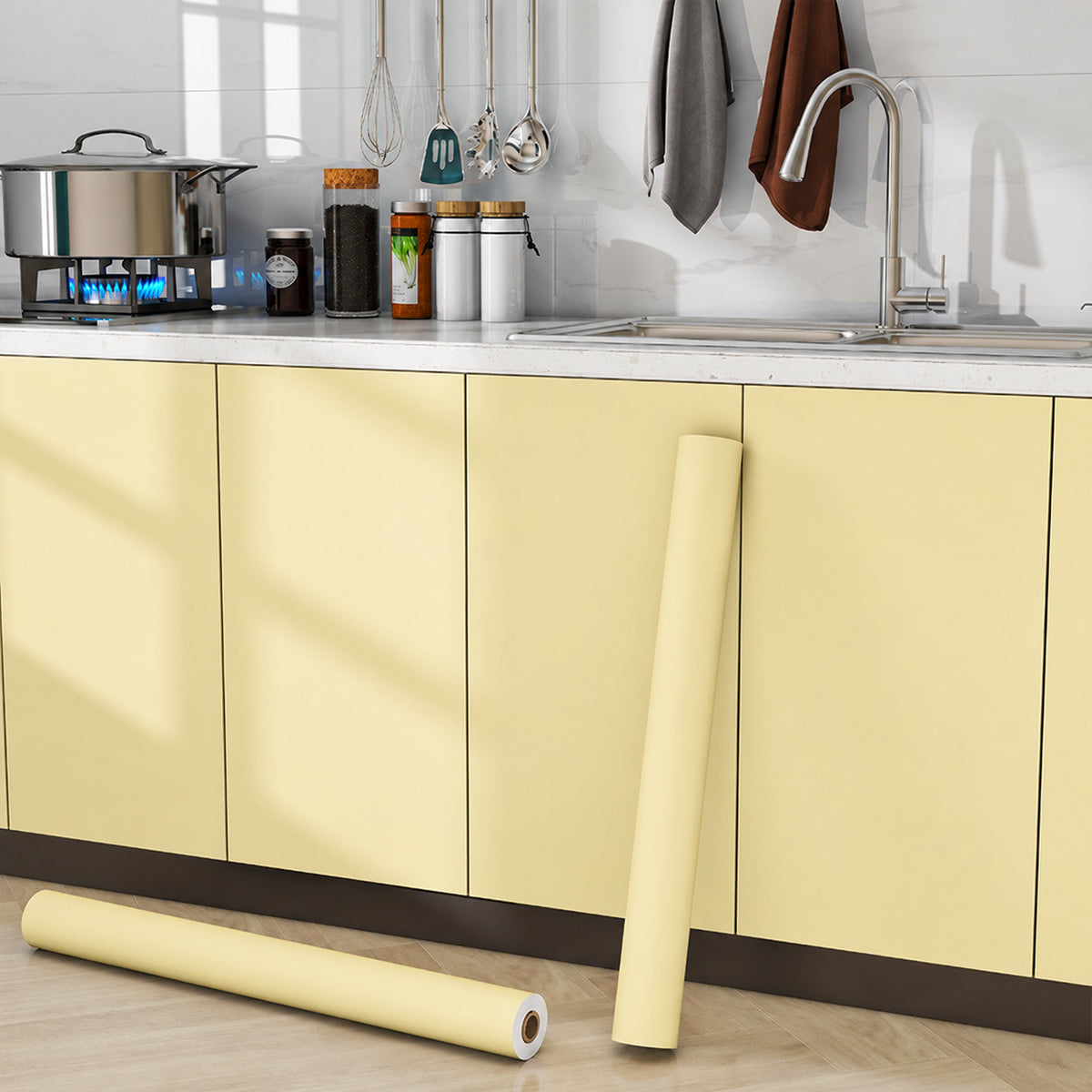 📢📢 Buy 1 Get 1 Free⏰ ✨Self-adhesive PET matte cabinet film, waterproof and oil-proof, aluminum foil backing, furniture renovation sticker.