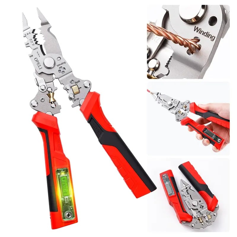 💥New products in 2026🔥16-in-1 Wire Stripping Pliers, Rechargeable Wire Strippers Tool with Voltage Tester&Alarms, Detectable 12-250V, Heavy-Duty Electrical Pliers&Wire Cutters