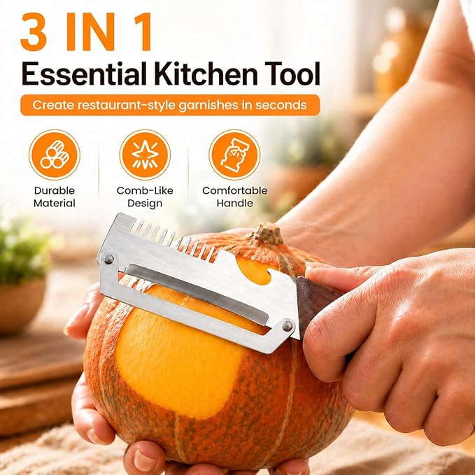 3-in-1 Multifunctional Peeler Knife with Bottle Opener & Wooden Handle