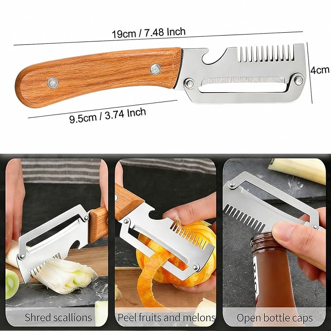 3-in-1 Multifunctional Peeler Knife with Bottle Opener & Wooden Handle