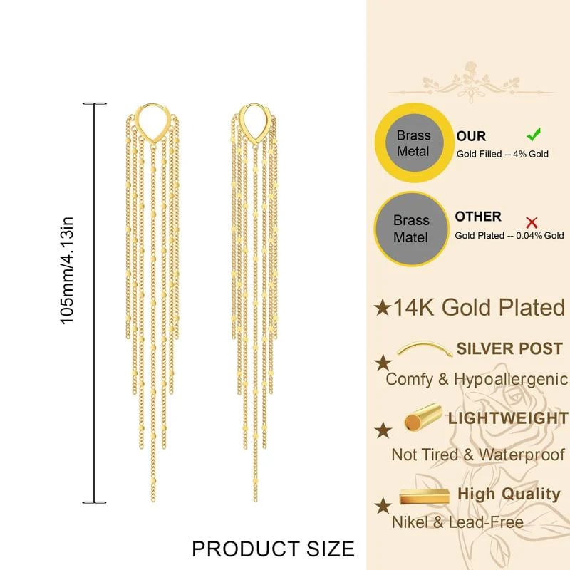 🔥HOT SALE🔥✨14K Gold Plated Long Tassel Earrings for Women