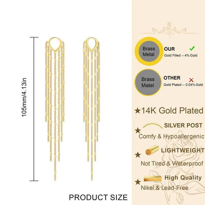 🔥HOT SALE🔥✨14K Gold Plated Long Tassel Earrings for Women