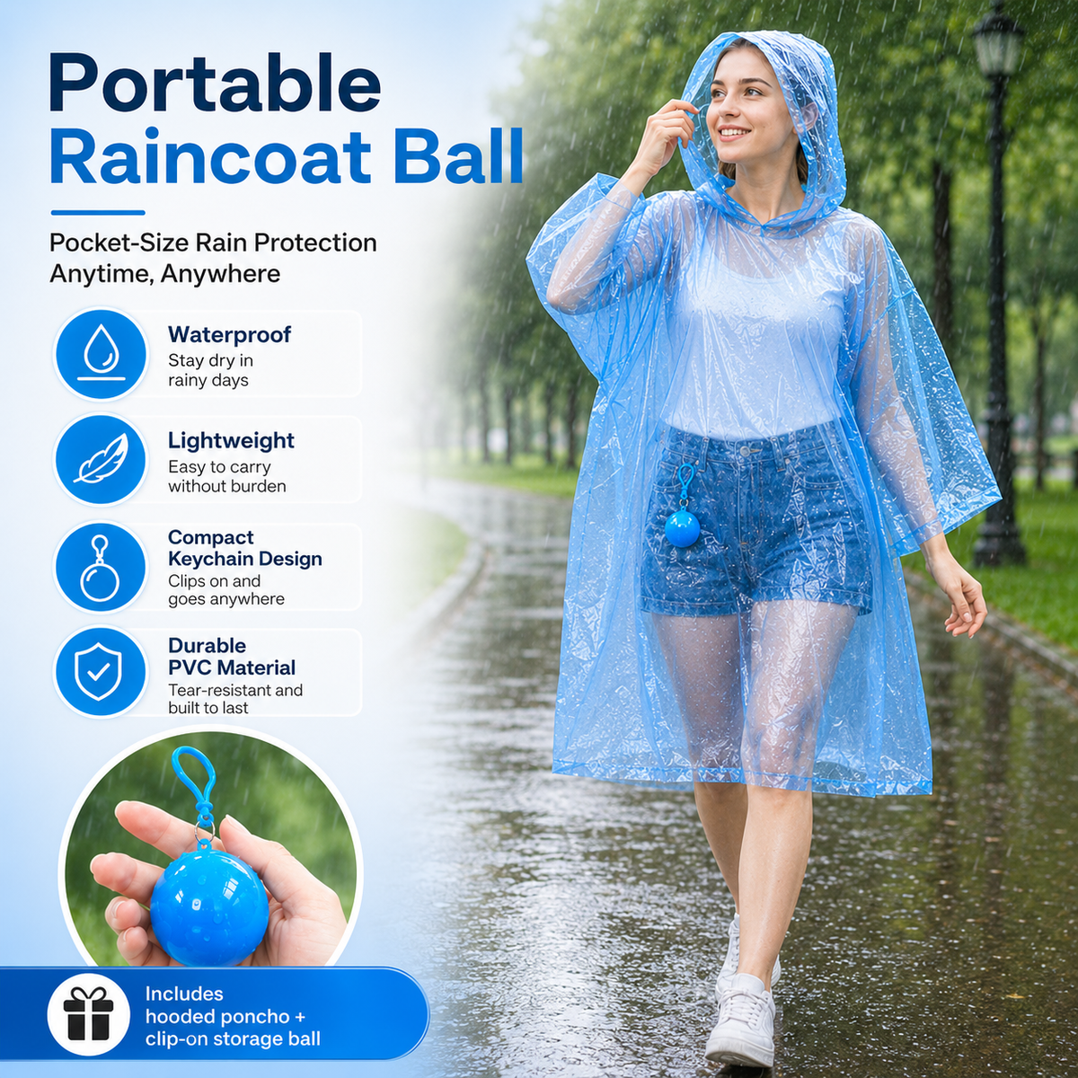 🔥Limited Time 50%OFF ⚡BUY 1 GET 1 FREE!🎒 Ultimate Clip-On Travel Rain Poncho Ball | Compact Emergency Waterproof Raincoat Pack 🌧️