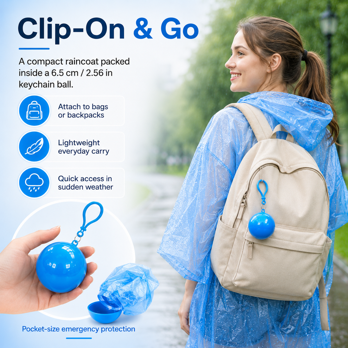 🔥Limited Time 50%OFF ⚡BUY 1 GET 1 FREE!🎒 Ultimate Clip-On Travel Rain Poncho Ball | Compact Emergency Waterproof Raincoat Pack 🌧️