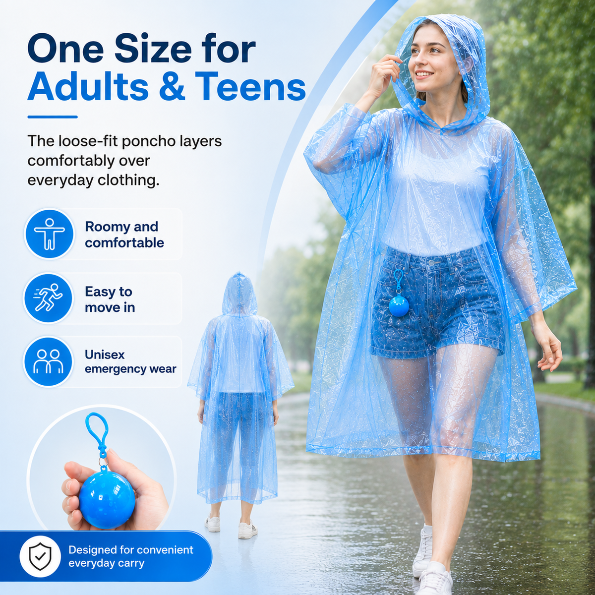 🔥Limited Time 50%OFF ⚡BUY 1 GET 1 FREE!🎒 Ultimate Clip-On Travel Rain Poncho Ball | Compact Emergency Waterproof Raincoat Pack 🌧️