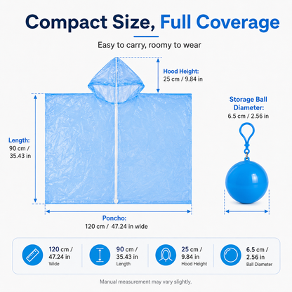 🔥Limited Time 50%OFF ⚡BUY 1 GET 1 FREE!🎒 Ultimate Clip-On Travel Rain Poncho Ball | Compact Emergency Waterproof Raincoat Pack 🌧️