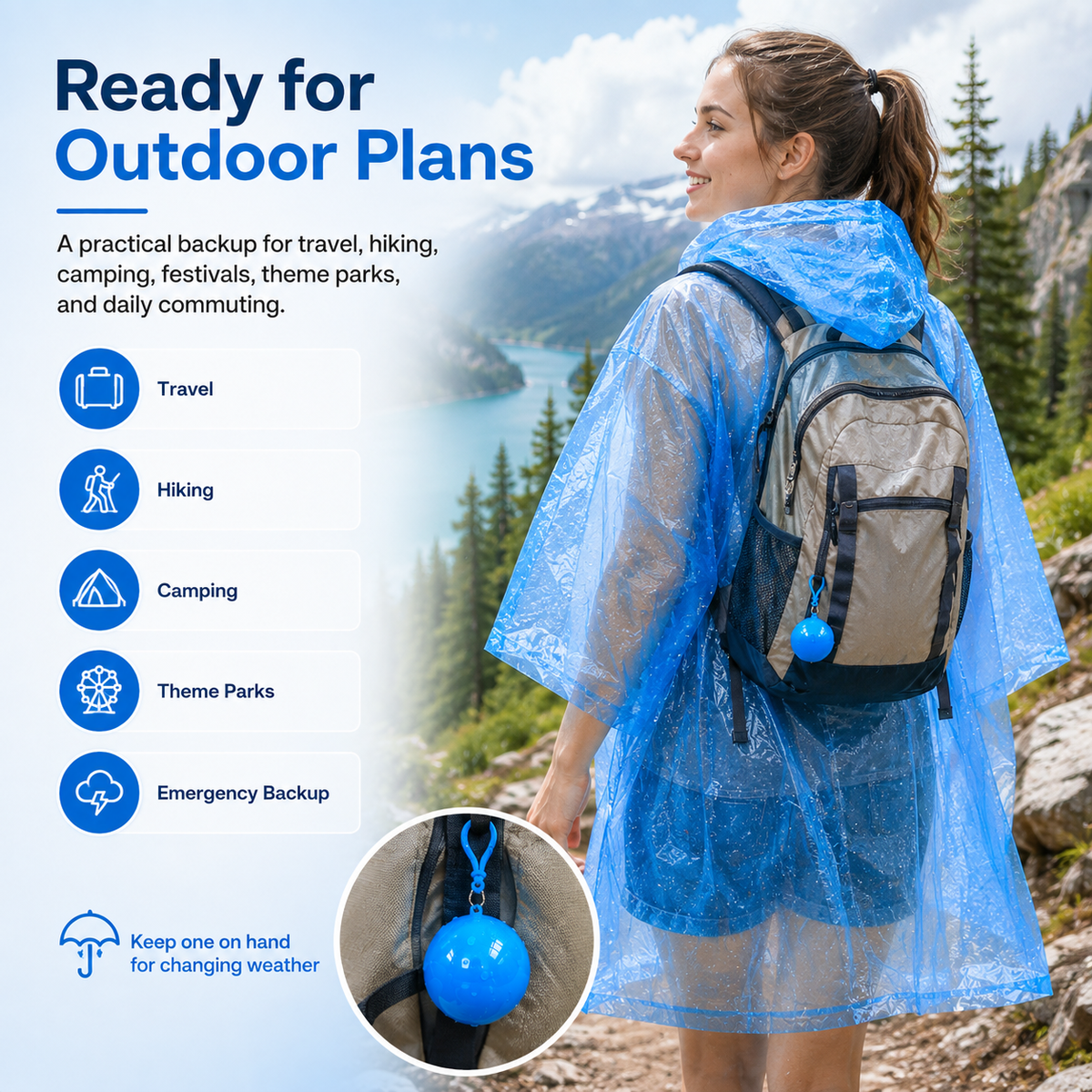 🔥Limited Time 50%OFF ⚡BUY 1 GET 1 FREE!🎒 Ultimate Clip-On Travel Rain Poncho Ball | Compact Emergency Waterproof Raincoat Pack 🌧️