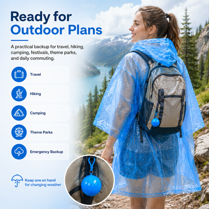🔥Limited Time 50%OFF ⚡BUY 1 GET 1 FREE!🎒 Ultimate Clip-On Travel Rain Poncho Ball | Compact Emergency Waterproof Raincoat Pack 🌧️