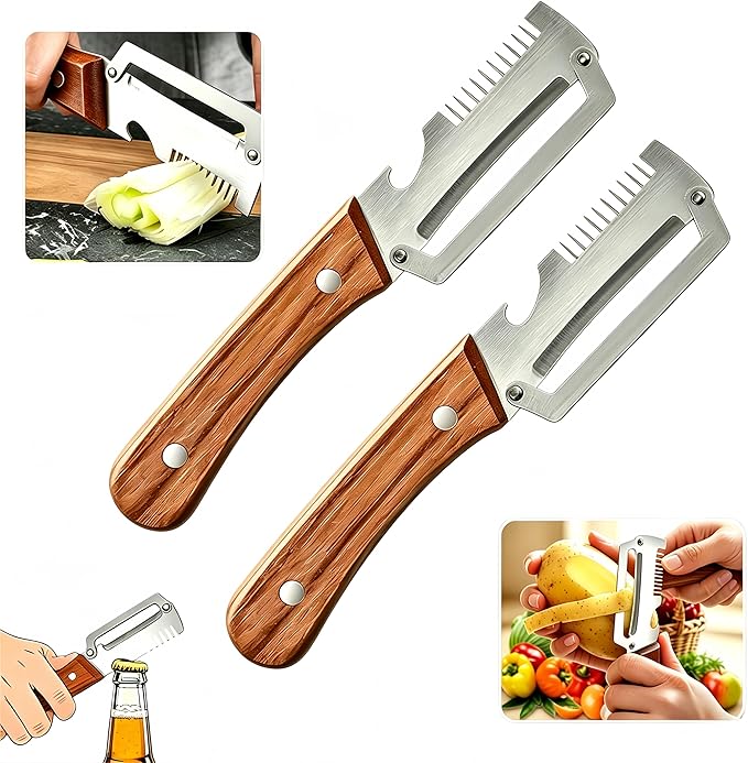 3-in-1 Multifunctional Peeler Knife with Bottle Opener & Wooden Handle
