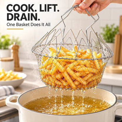 🔥 BUY 1 GET 1 FREE – Foldable 304 stainless steel frying basket and filter✨