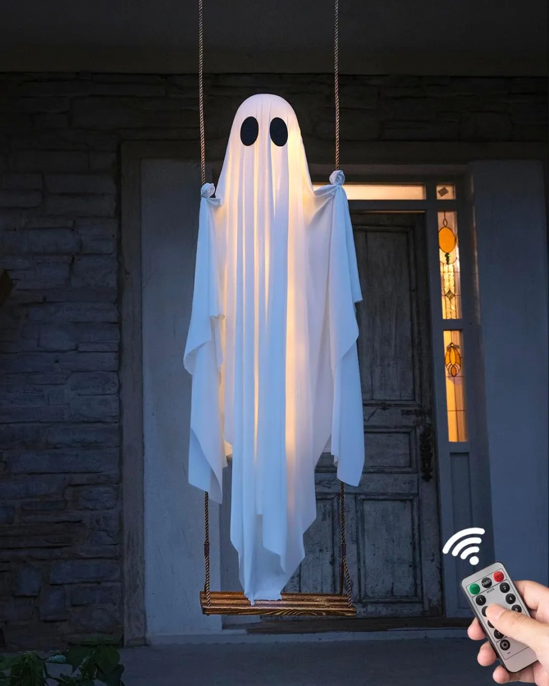 🎁HOT DEAL – Up to 50% OFF🔥Halloween Decorations OutdoorHanging Swing Ghost Halloween Decor with String Lights, Spooky Cute Ghosts Decorations for Front Porch Yard Tree