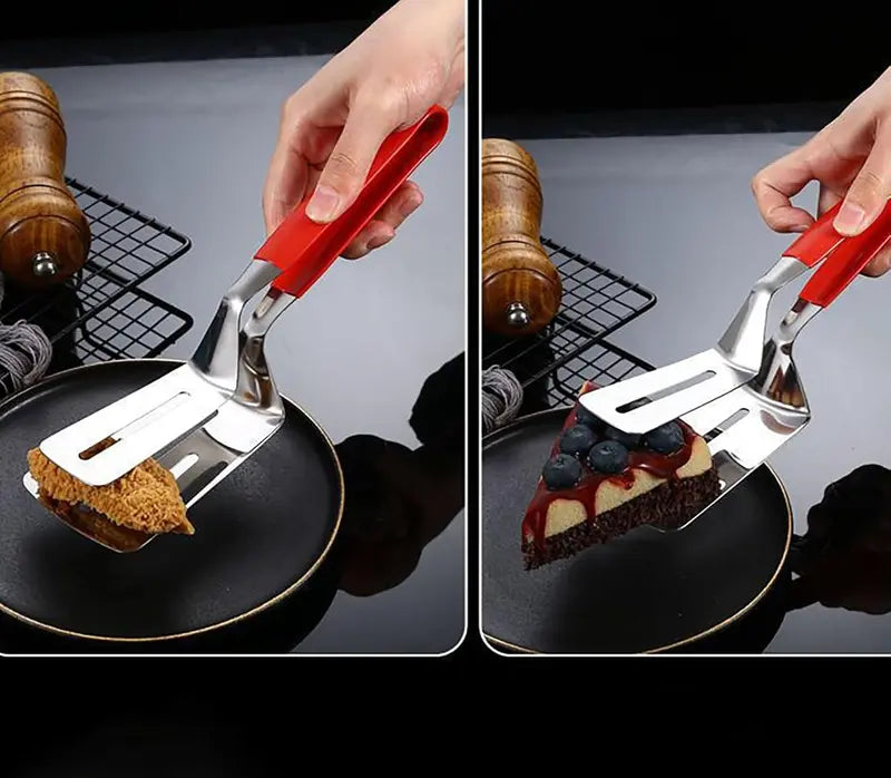 🍳 2-in-1 Spatula Tongs for Cooking and BBQ –304 Stainless Steel Food Flipper