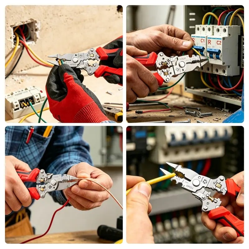 💥New products in 2026🔥16-in-1 Wire Stripping Pliers, Rechargeable Wire Strippers Tool with Voltage Tester&Alarms, Detectable 12-250V, Heavy-Duty Electrical Pliers&Wire Cutters