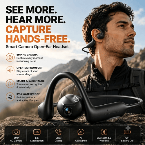 🔥LAST DAY 50% OFF – 🎧 8MP Smart Camera Open-Ear Headset – POV Video, Calls & AI Assistance 🎥