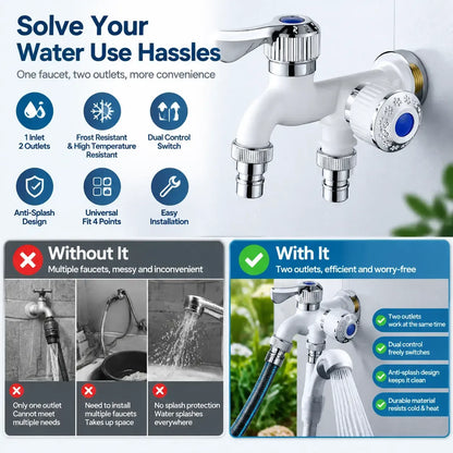 💧Dual Outlet Washing Machine Plastic Faucet 1 In 2 Out Water Plastic Tap
