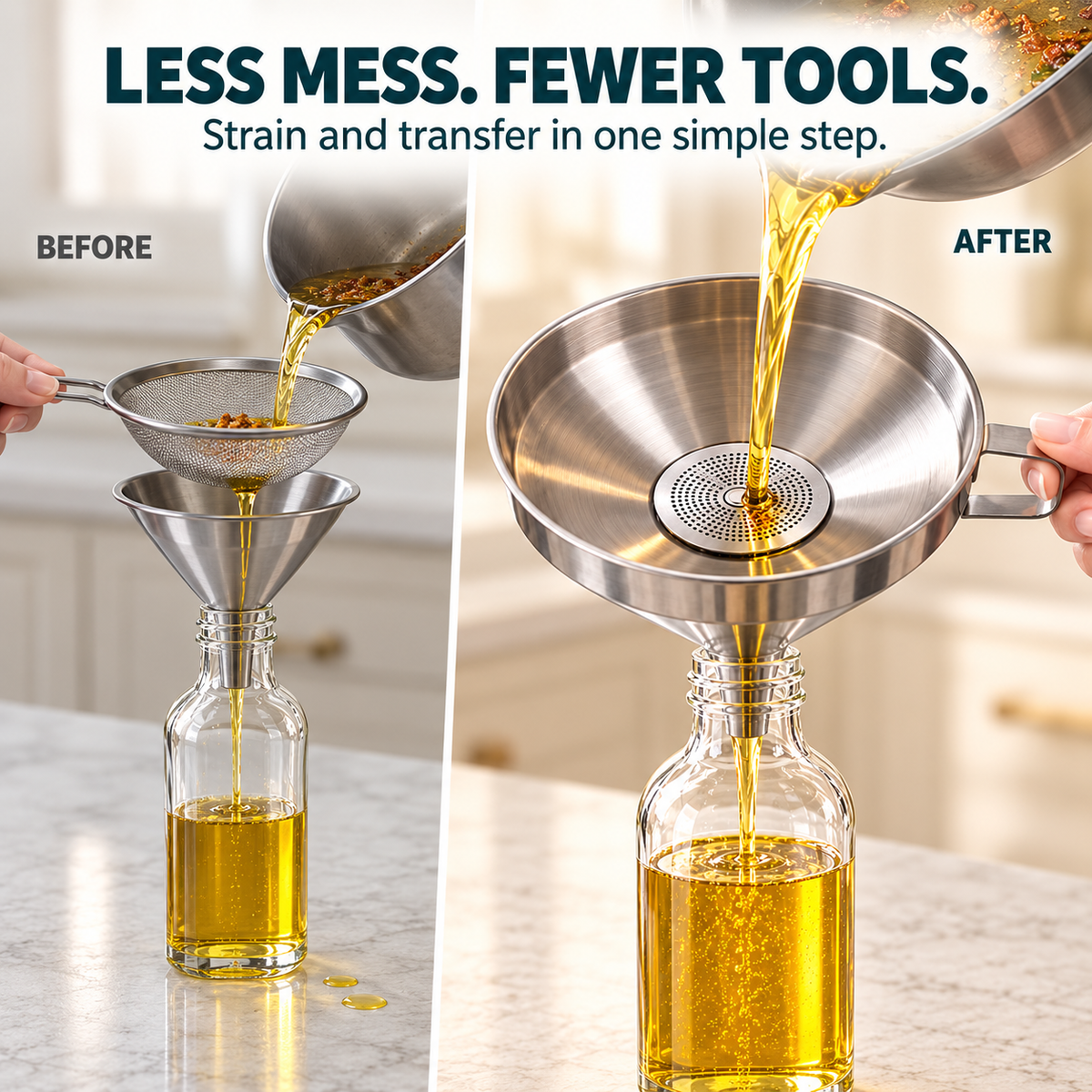 🥄Stainless Steel Kitchen Funnel Pour, Strain & Transfer Without the Mess