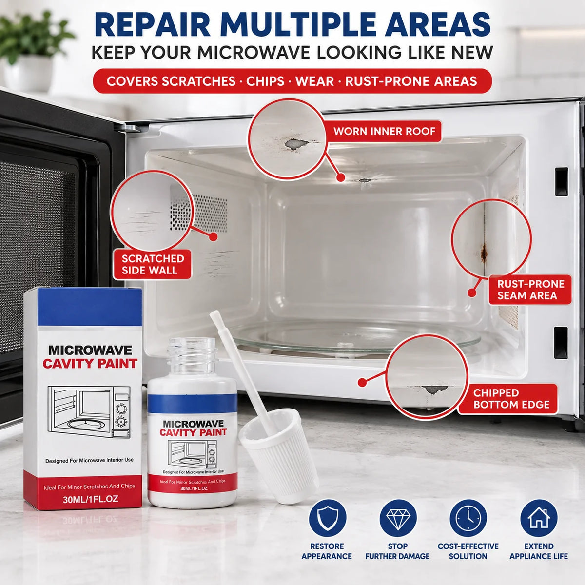 🍽️🔥White coating for microwave oven interiors (includes brush)