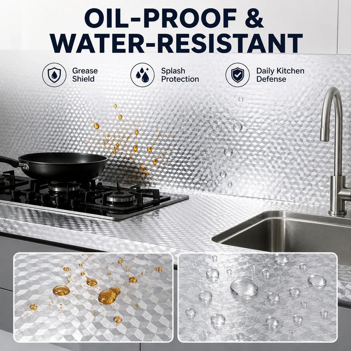 💕Buy 1 Get 1 Free🎁 Self-Adhesive Aluminum Foil Kitchen Backsplash Wallpaper