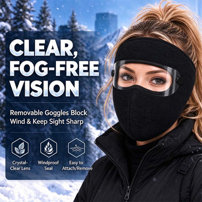 🥽 Winter Full-Face Protective Mask (with Detachable Goggles) – Windproof, Warm, and Fleece-Lined