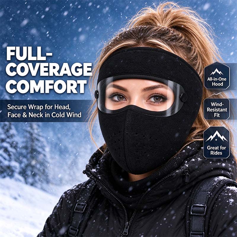 🥽 Winter Full-Face Protective Mask (with Detachable Goggles) – Windproof, Warm, and Fleece-Lined