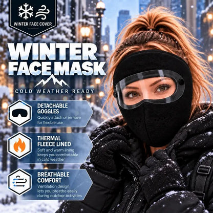 🥽 Winter Full-Face Protective Mask (with Detachable Goggles) – Windproof, Warm, and Fleece-Lined