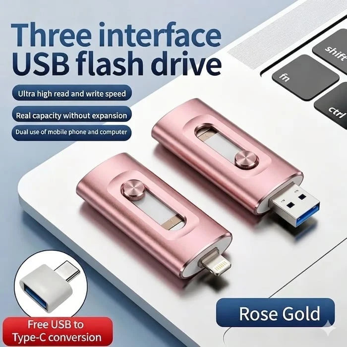 🔥LAST DAY SALE-50% OFF🎁 Portable 3-in-1 USB Flash Drive – Fast Photo Backup & Extra Storage for Phone, Tablet & Computer-RH