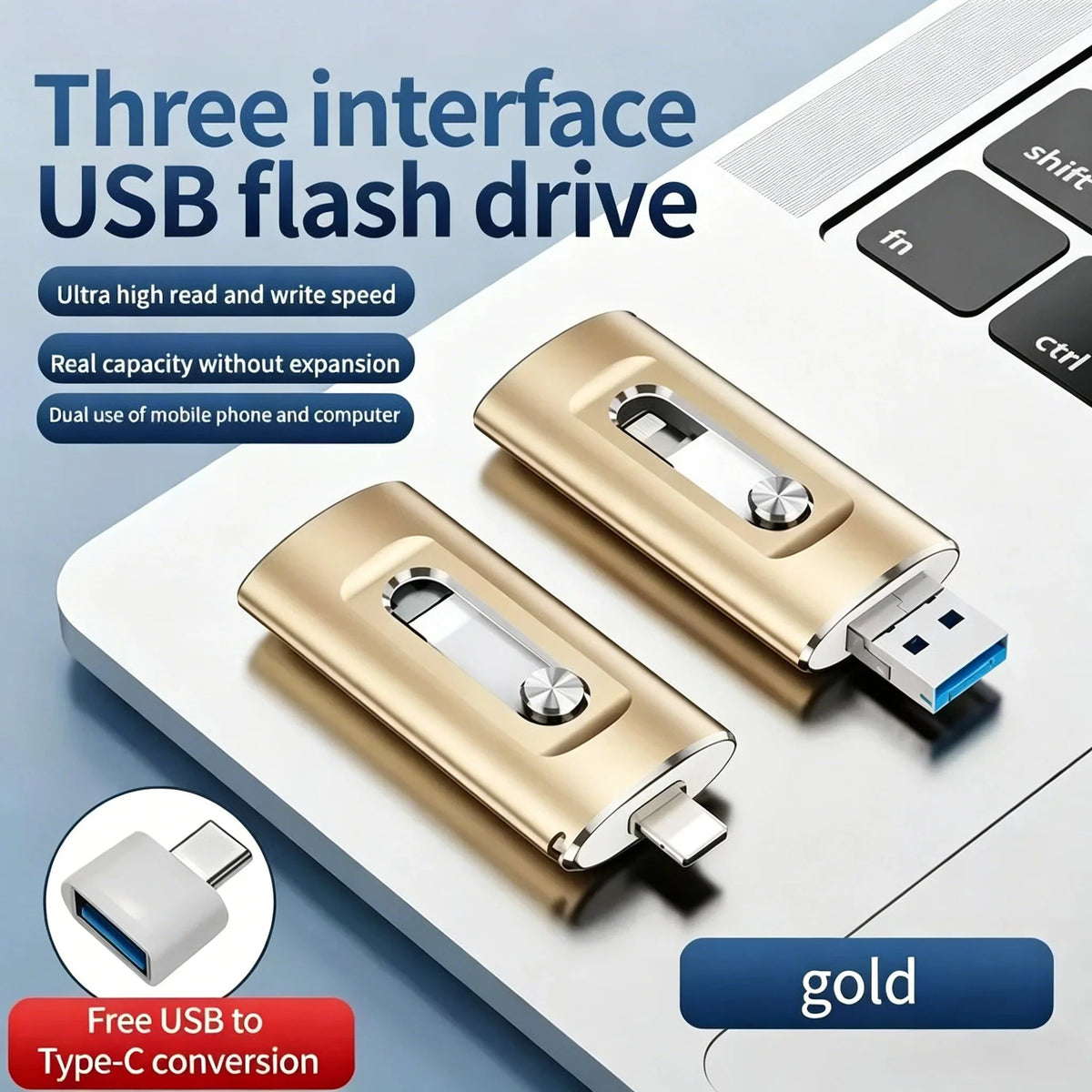 🔥LAST DAY SALE-50% OFF🎁 Portable 3-in-1 USB Flash Drive – Fast Photo Backup & Extra Storage for Phone, Tablet & Computer-RH
