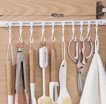 💕Buy 1 Get 1 Free🎁No-Drill Sliding Track Hooks – Adjustable Kitchen & Bathroom Organizer