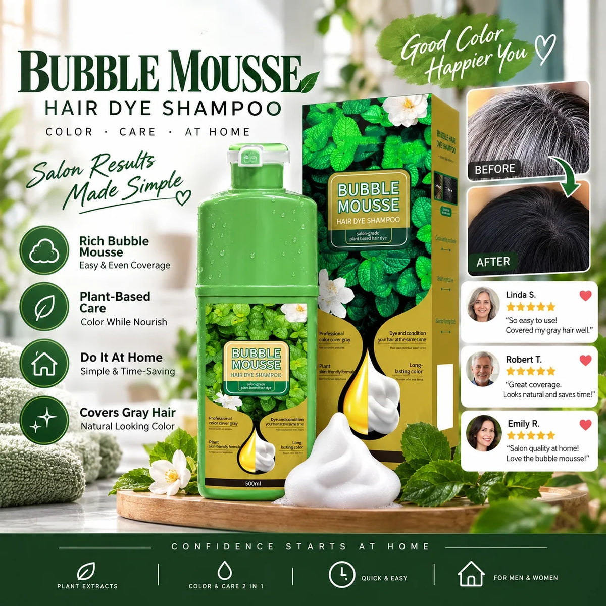 🌿💇‍♀️500ML Long-Lasting Plant-Based Foam Hair Dye