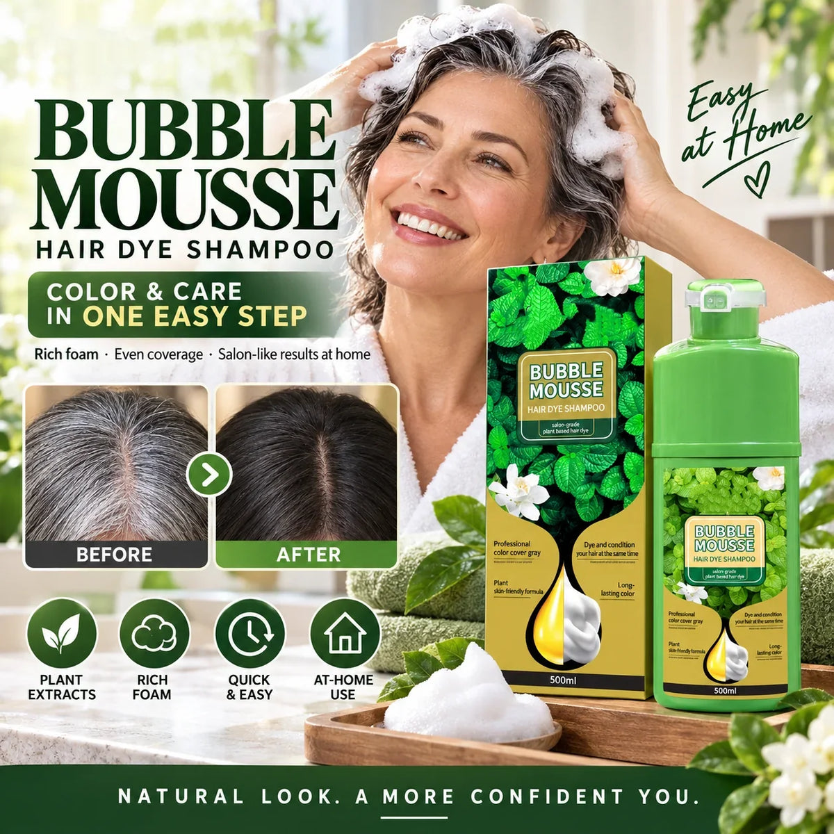 🌿💇‍♀️500ML Long-Lasting Plant-Based Foam Hair Dye
