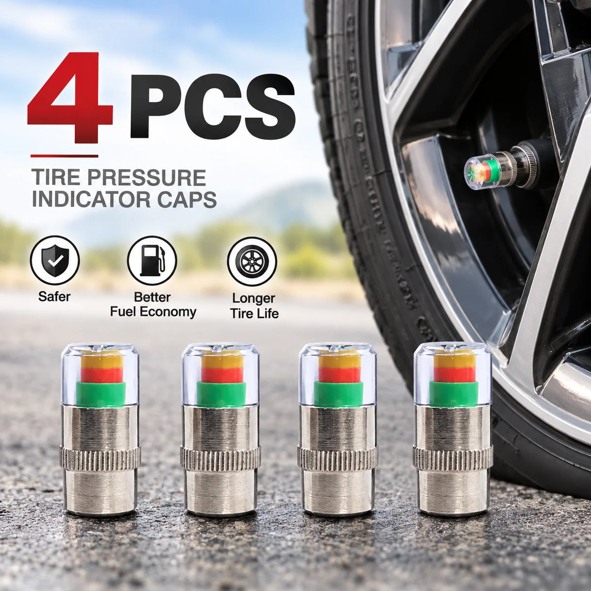 💕buy 1 Get 1 Free🚗🛠️4 PCS Car Tire Pressure Monitor Valve- tire valve stem caps