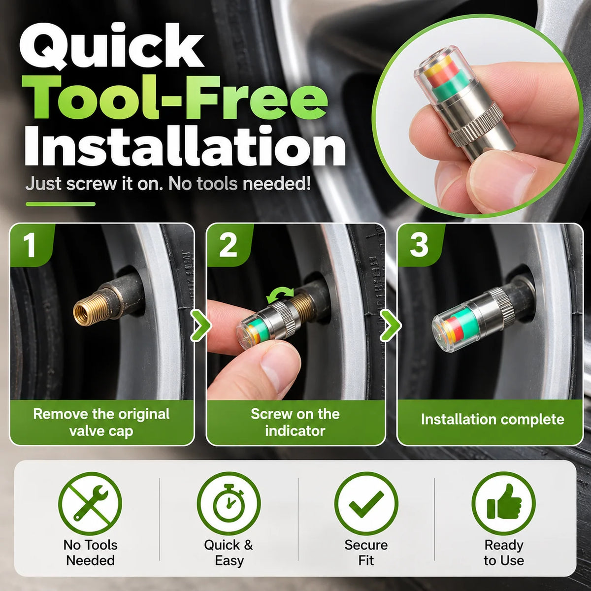 ⏳Buy one get one free for a limited time⏰4 PCS Car Tire Pressure Monitor Valve- tire valve stem caps🚗🛠️